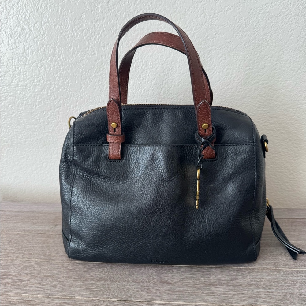 Fossil Black and Brown Leather Satchel